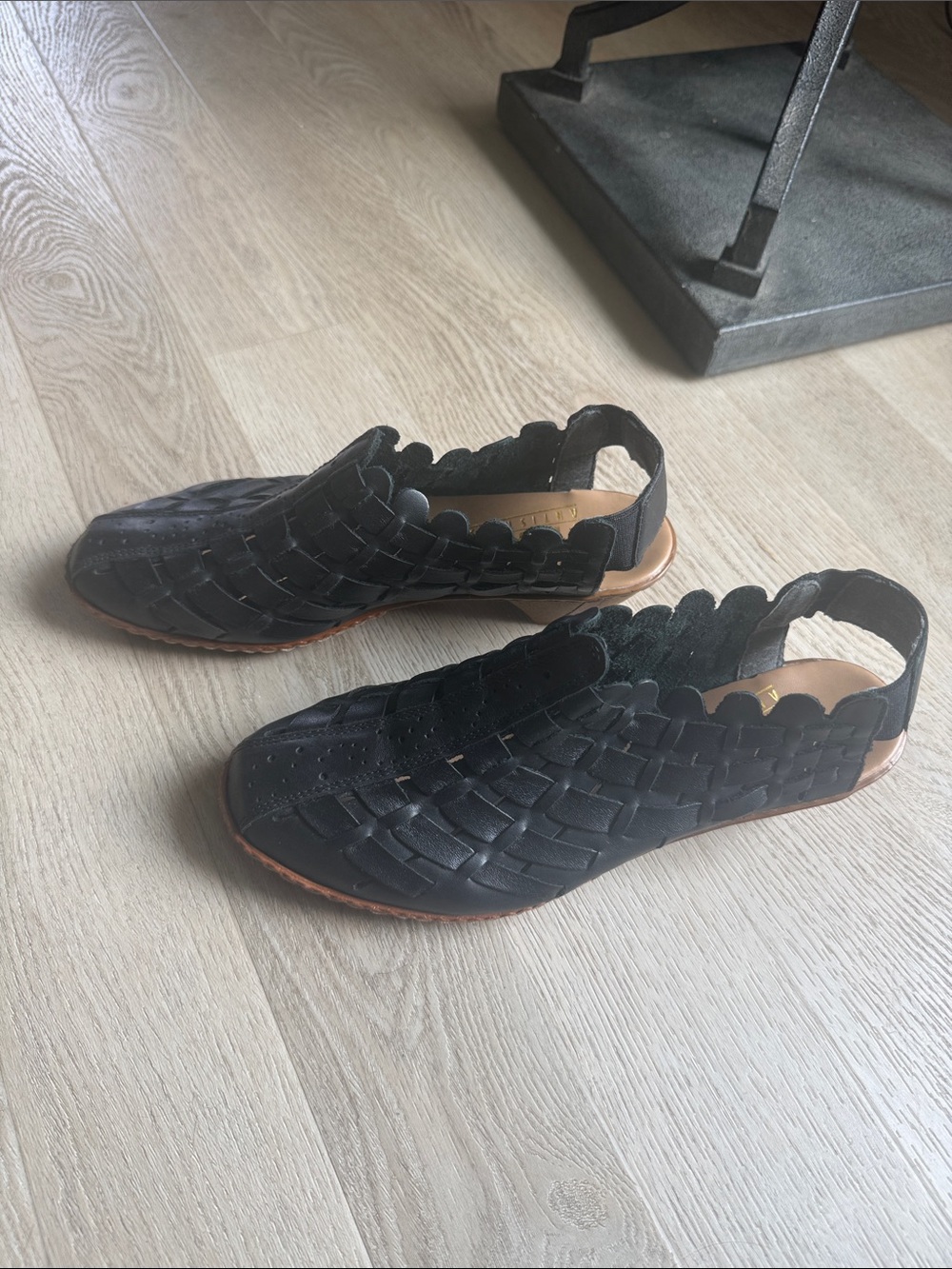 Rieker Antistress Black Woven Leather Slingback Shoes Size 37